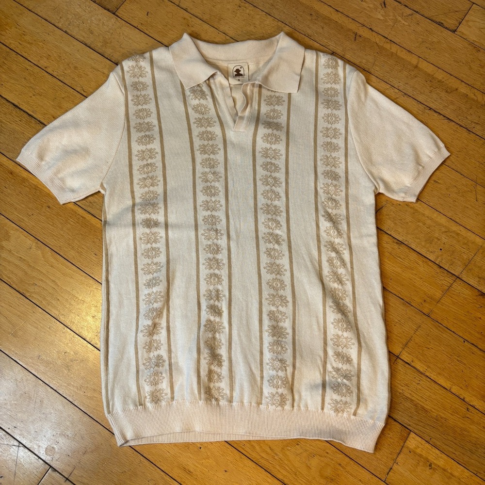 Dandy Del Mar Cream Snowflake Stripe Knit Polo Mens S Resortwear